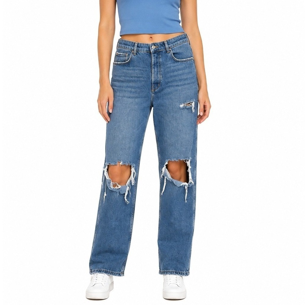 We The Free Jeans Women 31 Blue Distressed High Rise Casual Classic Straight Leg